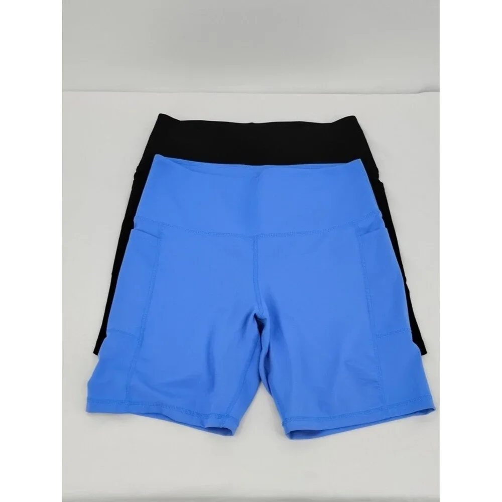 Danskin Two-Pack High-Waist Athletic Shorts – Blue & Black